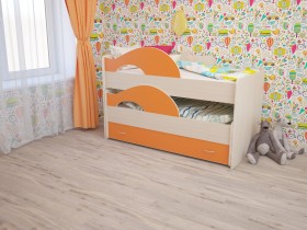 Кровать детская Радуга 1600 Млечный дуб/Оранжевый в Железногорске - zheleznogorsk.katalogmebeli.com | фото 1