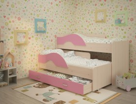 Кровать детская Радуга 1600 Млечный дуб/Розовый в Железногорске - zheleznogorsk.katalogmebeli.com | фото