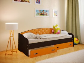 Кровать Софа-8 с мягкой спинкой (900х2000) Венге/Оранжевый в Железногорске - zheleznogorsk.katalogmebeli.com | фото