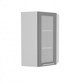 Квадро ВПУС 550 шкаф верхний угловой со стеклом высокий (Белый софт/корпус Серый) в Железногорске - zheleznogorsk.katalogmebeli.com | фото
