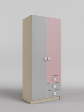 Шкаф 2-х створчатый с ящиками Грэйси (Розовый/Серый/корпус Клен) в Железногорске - zheleznogorsk.katalogmebeli.com | фото