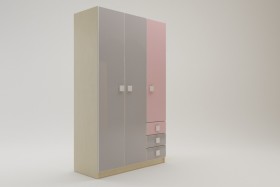 Шкаф 3-х створчатый с ящиками Грэйси (Розовый/Серый/корпус Клен) в Железногорске - zheleznogorsk.katalogmebeli.com | фото 2