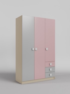 Шкаф 3-х створчатый с ящиками Грэйси (Розовый/Серый/корпус Клен) в Железногорске - zheleznogorsk.katalogmebeli.com | фото