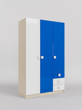 Шкаф 3-х створчатый с ящиками Скай люкс (Синий/Белый/корпус Клен) в Железногорске - zheleznogorsk.katalogmebeli.com | фото