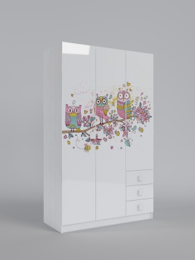 Шкаф 3-х створчатый с ящиками Совушки (Белый/корпус Выбеленное дерево) в Железногорске - zheleznogorsk.katalogmebeli.com | фото