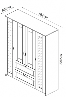 Шкаф четырехдверный Сириус с 1 зеркалом и 2 ящиками белый в Железногорске - zheleznogorsk.katalogmebeli.com | фото 2